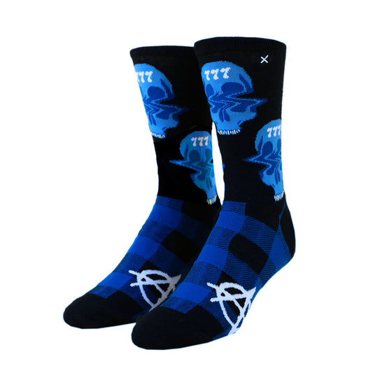KAASH PAIGE TRIPPY SKULLS PLAID BLUE Socks