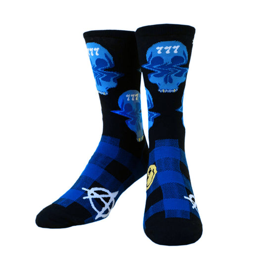 KAASH PAIGE TRIPPY SKULLS PLAID BLUE Socks