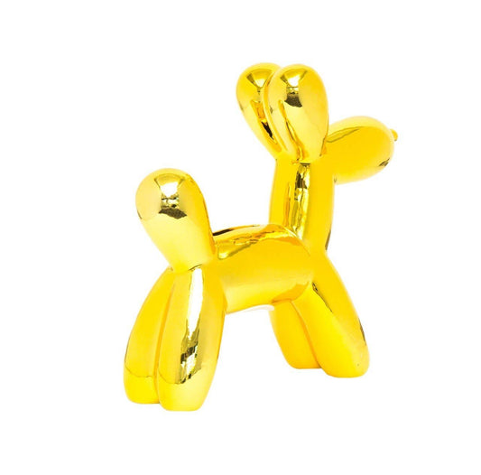 Bright Gold Mini Ceramic Dog Piggy Bank - 7.5" tall