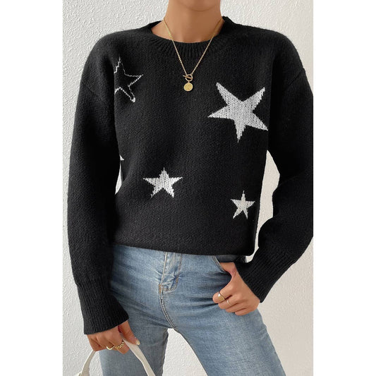 Star Print Knit Loose Fit Sweater