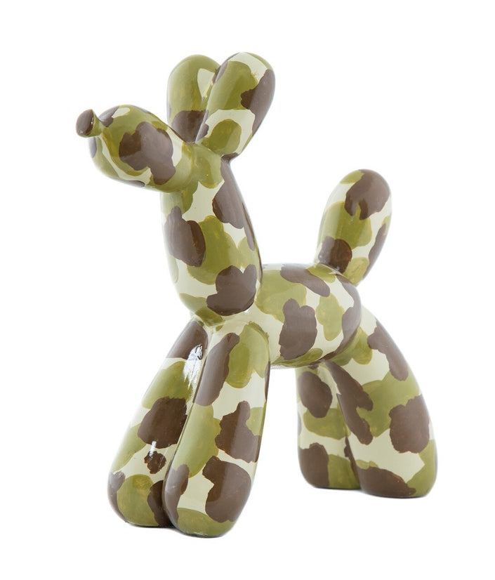 Hand Painted Camouflage Resin Dog Sculpture - 12" Tall