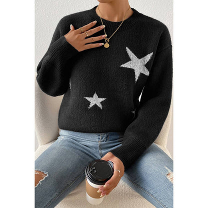 Star Print Knit Loose Fit Sweater