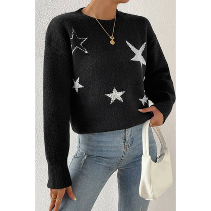 Star Print Knit Loose Fit Sweater