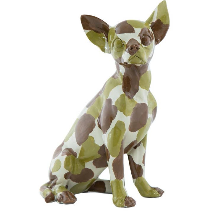Hand Painted Camouflage Chihuahua Sculpture 10" Tall