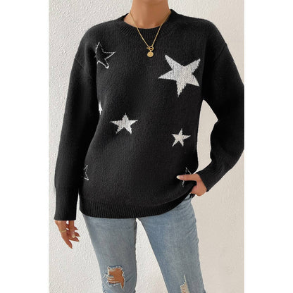 Star Print Knit Loose Fit Sweater