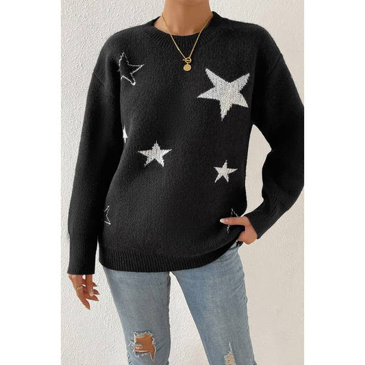 Star Print Knit Loose Fit Sweater