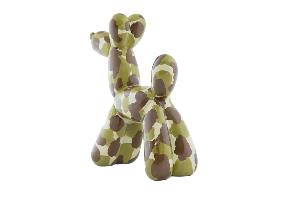 Hand Painted Camouflage Resin Dog Sculpture - 12" Tall