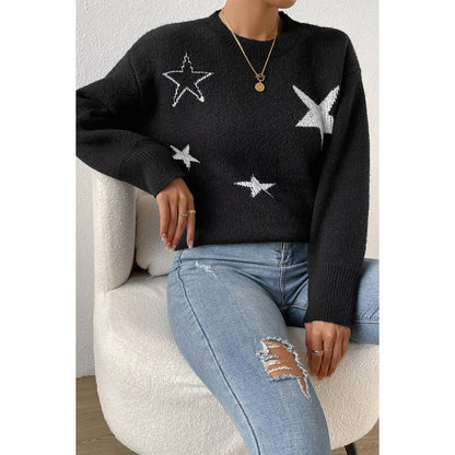Star Print Knit Loose Fit Sweater