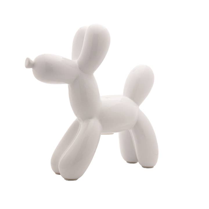 White Ceramic Dog Piggy Bank - 12" Tall