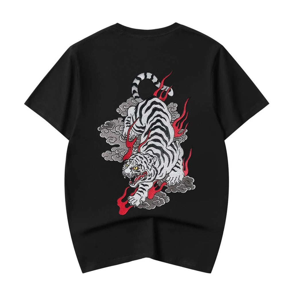 ET523 White Cloud Tiger Embroidered Tee