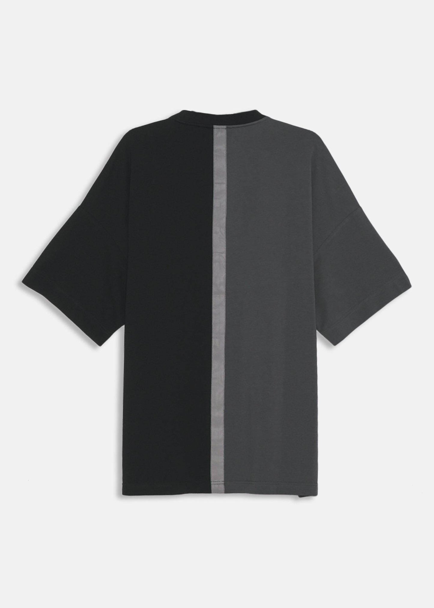 Color Blocked Oversize Tee with Reflective Tape in Black