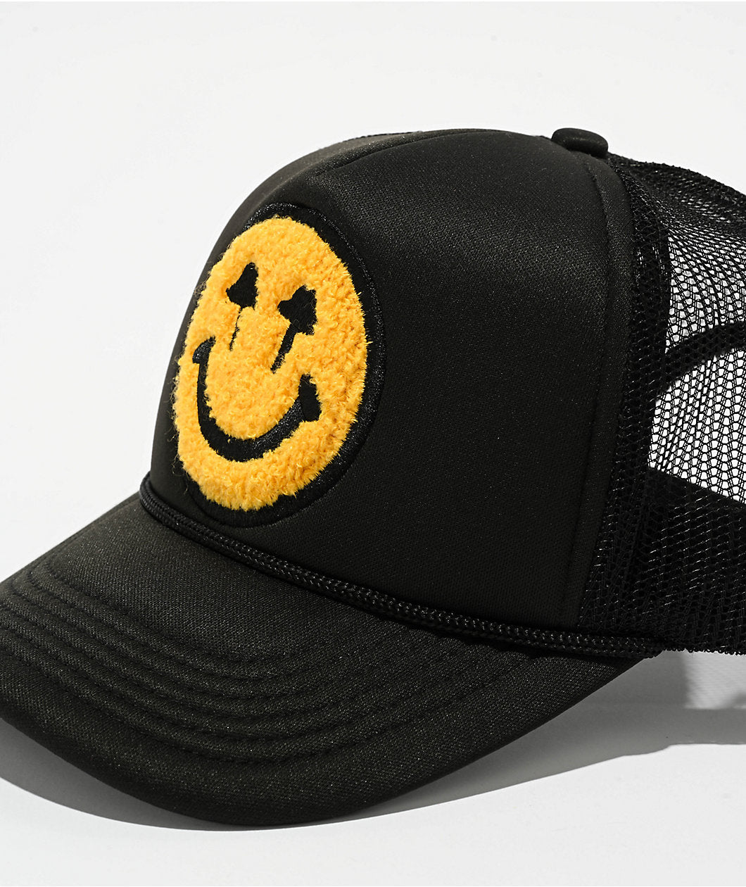 Happy Caps Double Blind Black and yellow smiley trucker