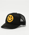 Happy Caps Double Blind Black and yellow smiley trucker