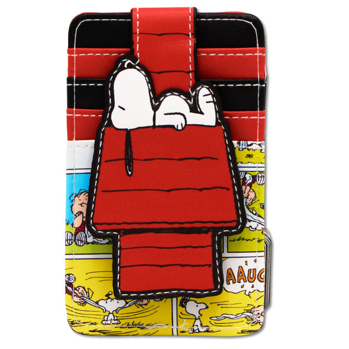 Character Wallet ID Card Holder - Peanuts Snoopy Sleeping Dog House Pose Black