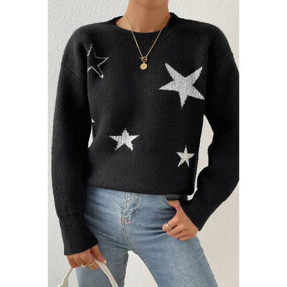 Star Print Knit Loose Fit Sweater