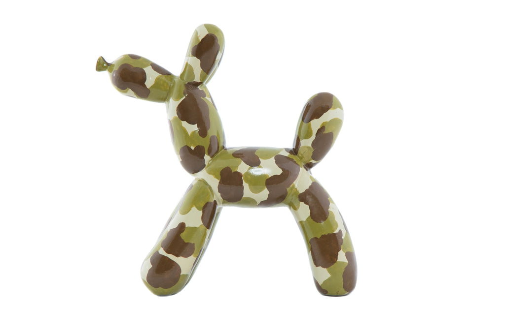 Hand Painted Camouflage Resin Dog Sculpture - 12" Tall
