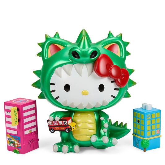 HELLO KITTY KAIJU COSPLAY 8" VINYL ART FIGURE - METALLIC GREEN EDITION