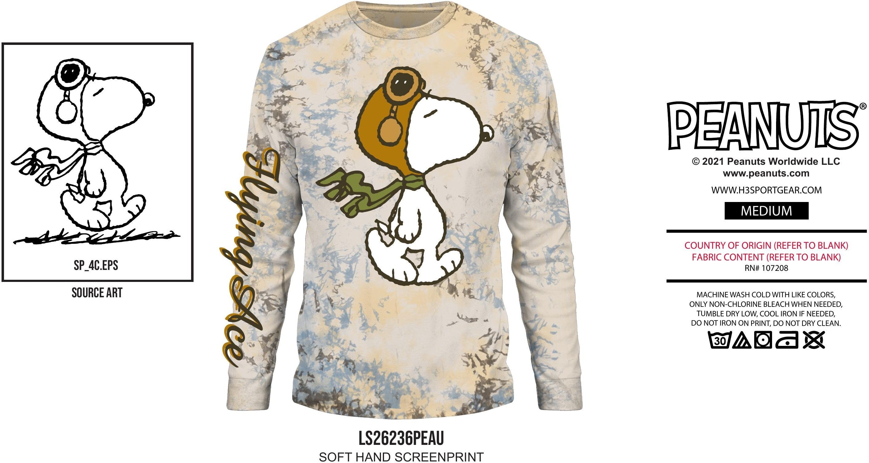 Peanuts, Long Sleeved T-shirts / PEANUTS/ PILOT/ SOFTHAND SCREENPRINT/ LONG SLEEVE MINERAL WASH